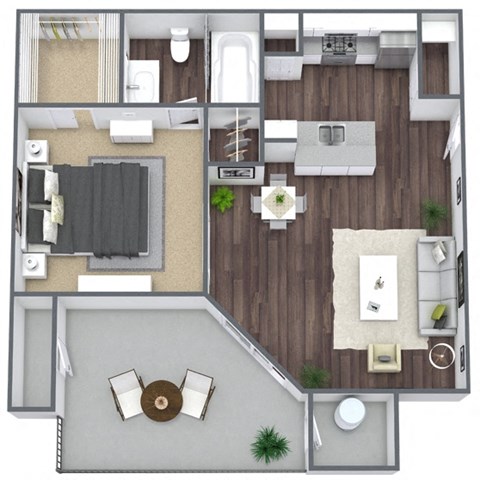Floor plan for 1 bed, 1 bath, 488 sqft