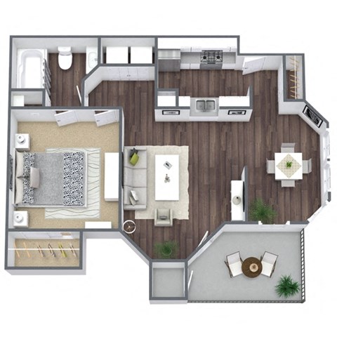 Floor plan for 1 bed, 1 bath, 706 sqft