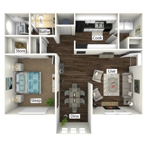 Floor plan for 1 bed, 1 bath, 824 sqft
