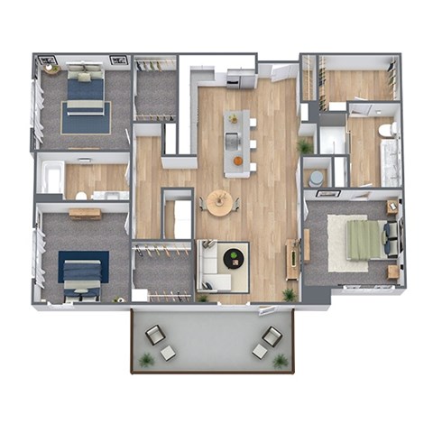 Floor plan for 3 beds, 2 baths, 1450 sqft