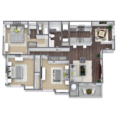Floor plan for 3 beds, 2 baths, 1419 sqft