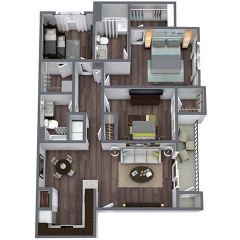 Floor plan for 3 beds, 2 baths, 1261 sqft