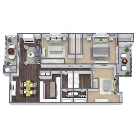 Floor plan for 3 beds, 2 baths, 1446 sqft