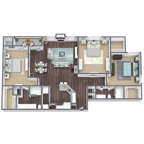 Floor plan for 3 beds, 2 baths, 1523 sqft
