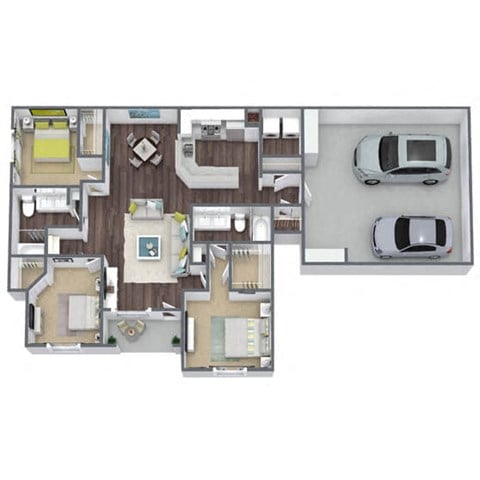 Floor plan for 3 beds, 2 baths, 1464 sqft