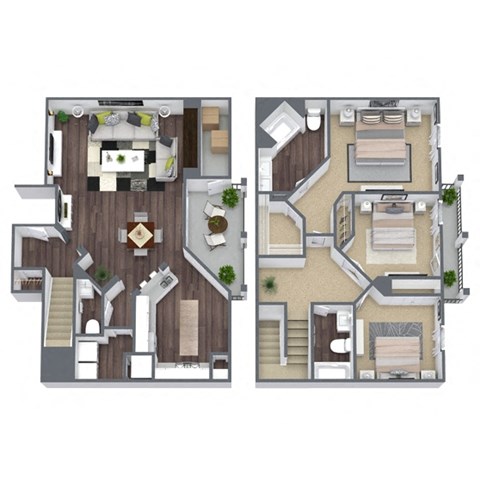 Floor plan for 3 beds, 2 baths, 1444 sqft