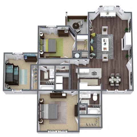Floor plan for 3 beds, 2 baths, 1367 sqft