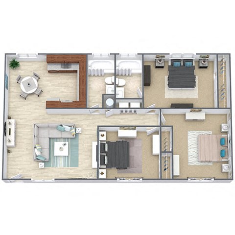 Floor plan for 3 beds, 2 baths, 1125 sqft