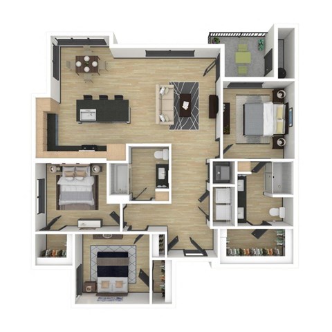 Floor plan for 3 beds, 2 baths, 1480 sqft