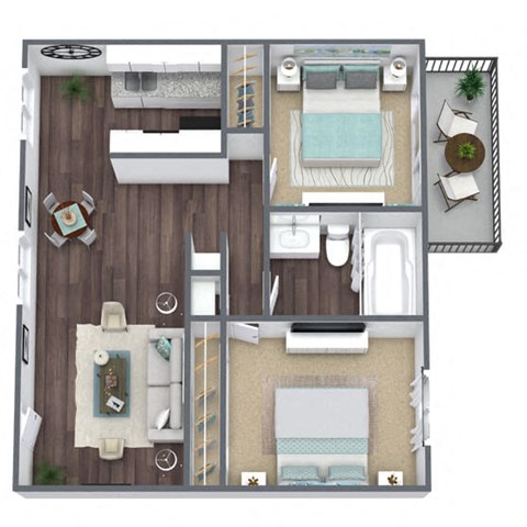 Floor plan for 2 beds, 1 bath, 946 sqft