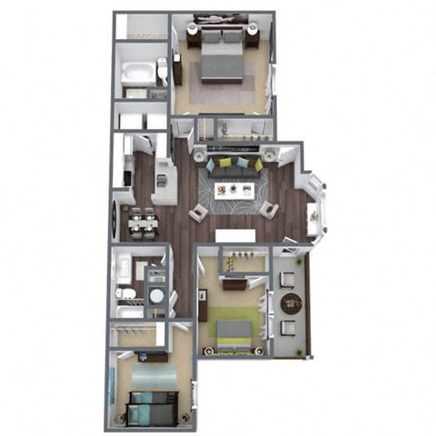 Floor plan for 3 beds, 2 baths, 1380 sqft