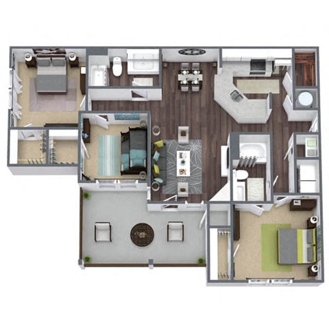 Floor plan for 3 beds, 2 baths, 1450 sqft