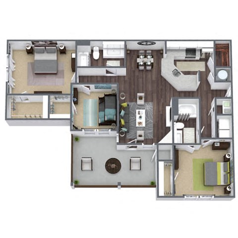 Floor plan for 3 beds, 2 baths, 1505 sqft