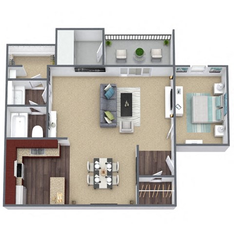 Floor plan for 1 bed, 1 bath, 739 sqft