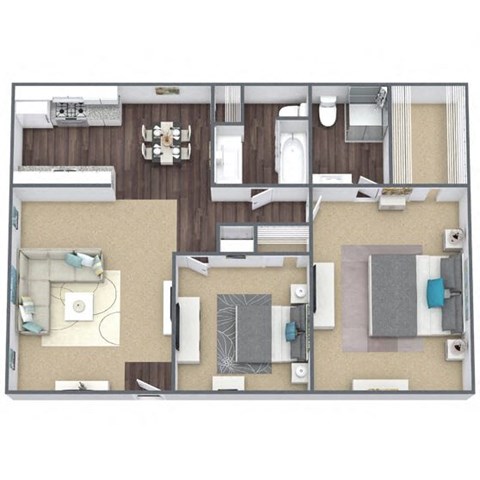 Floor plan for 2 beds, 2 baths, 936 sqft