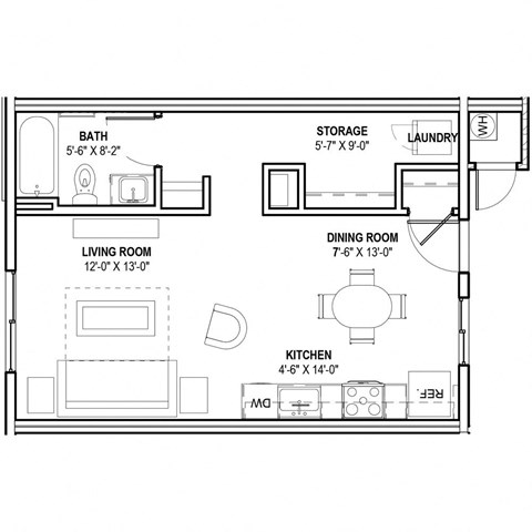 Floor plan for studio, 1 bath, 468 sqft