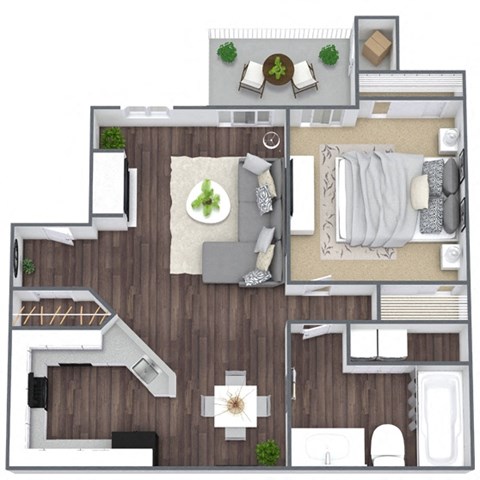 Floor plan for 1 bed, 1 bath, 745 sqft