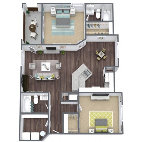 Floor plan for 2 beds, 2 baths, 1175 sqft