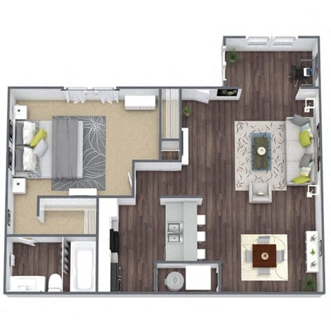 Floor plan for 1 bed, 1 bath, 767 sqft