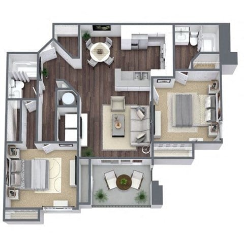 Floor plan for 2 beds, 2 baths, 974 sqft
