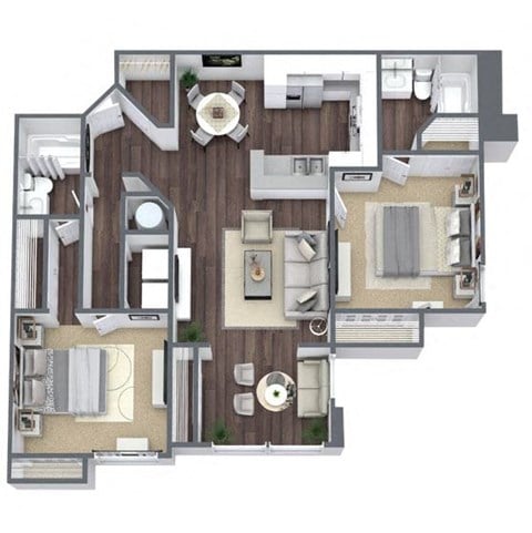 Floor plan for 2 beds, 2 baths, 1074 sqft
