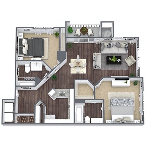 Floor plan for 2 beds, 2 baths, 1125 sqft