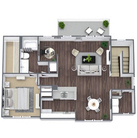 Floor plan for 1 bed, 1 bath, 1002 sqft