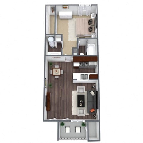 Floor plan for 1 bed, 1 bath, 585 sqft