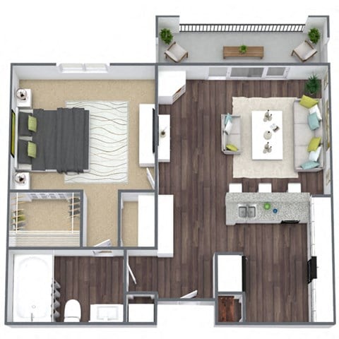Floor plan for 1 bed, 1 bath, 685 sqft