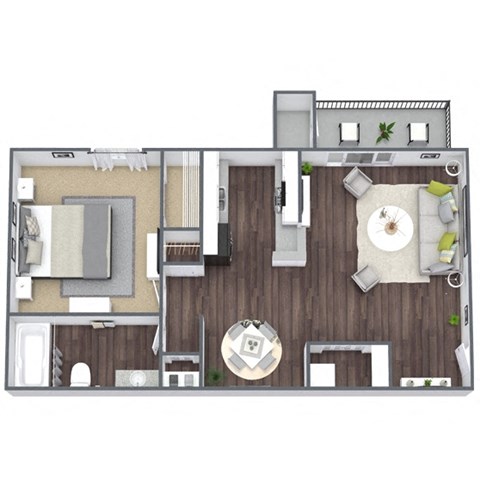 Floor plan for 1 bed, 1 bath, 710 sqft