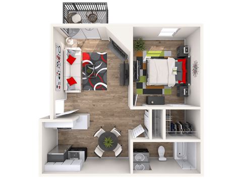 Floor plan for 1 bed, 1 bath, 700 sqft