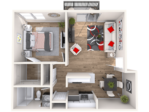 Floor plan for 1 bed, 1 bath, 700 sqft