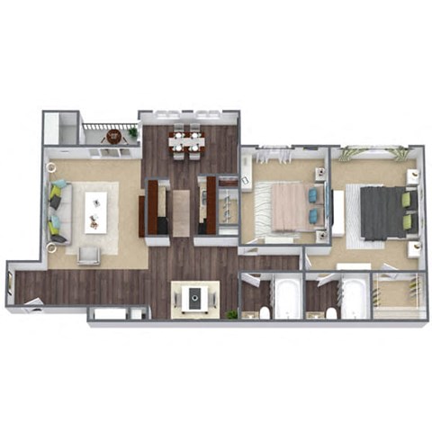 Floor plan for 2 beds, 2 baths, 1159 sqft