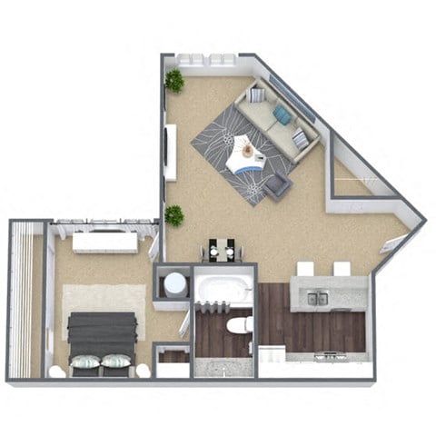 Floor plan for 1 bed, 1 bath, 520 sqft