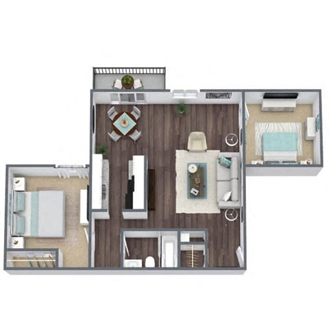 Floor plan for 2 beds, 1 bath, 1024 sqft