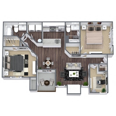 Floor plan for 2 beds, 2 baths, 1022 sqft