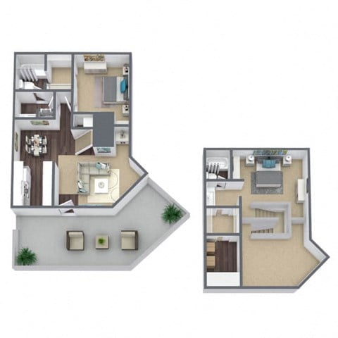 Floor plan for 2 beds, 2 baths, 1087 sqft