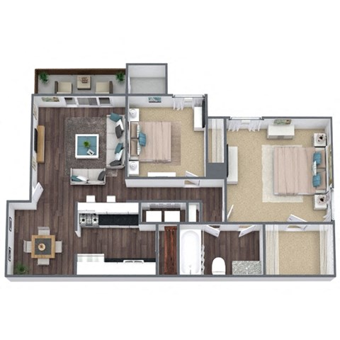 Floor plan for 2 beds, 1 bath, 915 sqft
