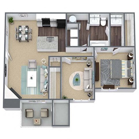 Floor plan for 1 bed, 1 bath, 750 sqft