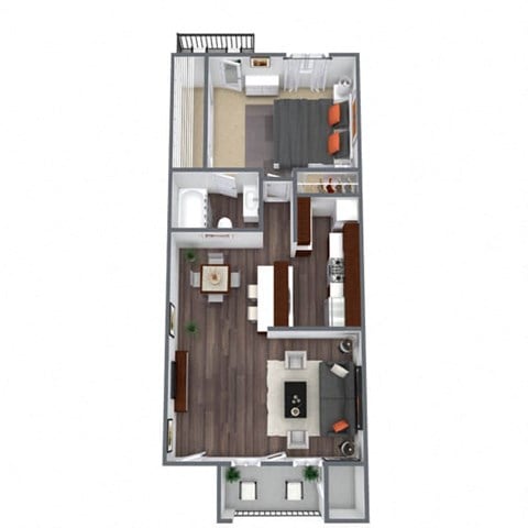 Floor plan for 1 bed, 1 bath, 619 sqft