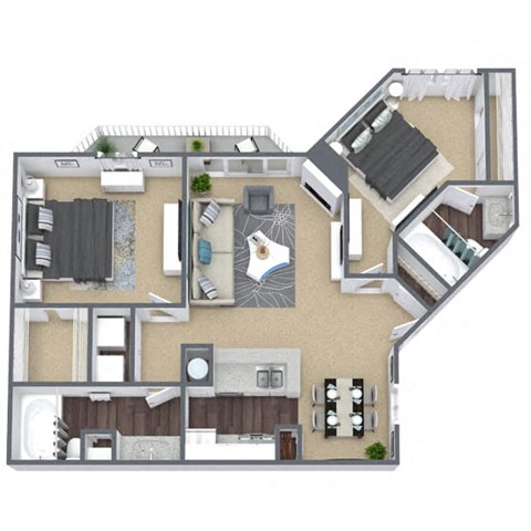 Floor plan for 2 beds, 2 baths, 930 sqft