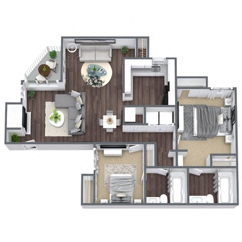 Floor plan for 2 beds, 2 baths, 1250 sqft