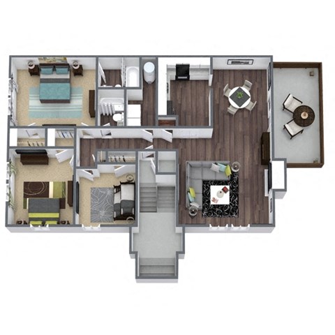 Floor plan for 3 beds, 2 baths, 1332 sqft