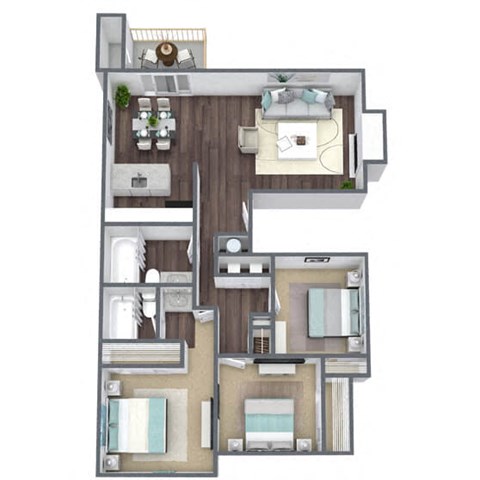 Floor plan for 3 beds, 2 baths, 1211 sqft