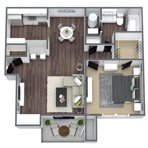 Floor plan for 1 bed, 1 bath, 694 sqft