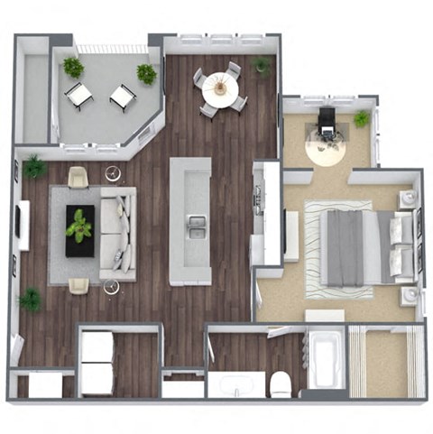Floor plan for 1 bed, 1 bath, 872 sqft