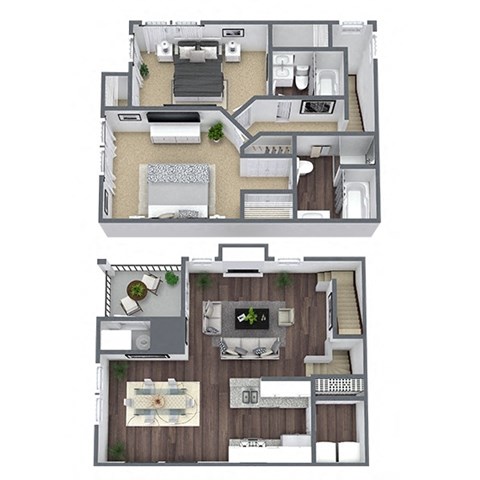 Floor plan for 2 beds, 2 baths, 1225 sqft