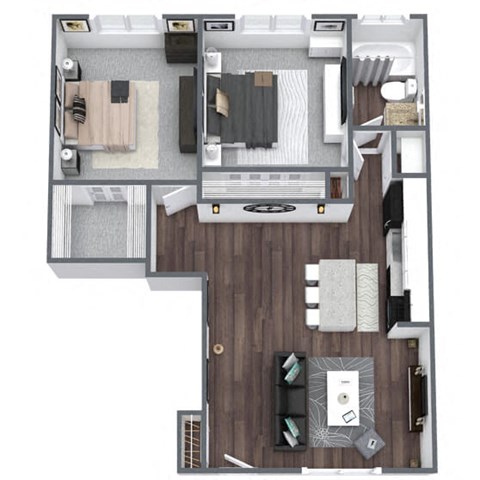 Floor plan for 2 beds, 1 bath, 700 sqft