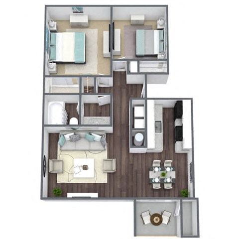 Floor plan for 2 beds, 1 bath, 871 sqft