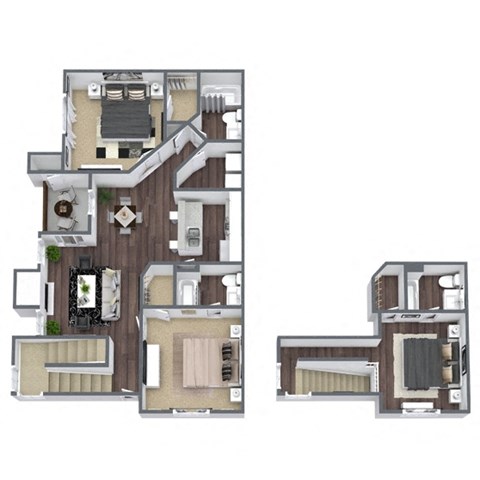 Floor plan for 3 beds, 3 baths, 1360 sqft